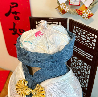 GDC0761 雲中鶴唐裝帽（杏金配深藍色）