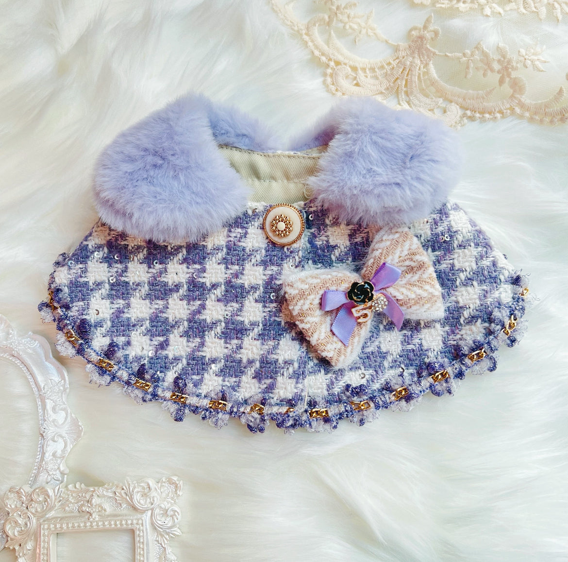 Purple Beauty Fuzzy Cape（With Crochet Bag) 紫蝶夫人毛毛披肩圍巾（配包包）