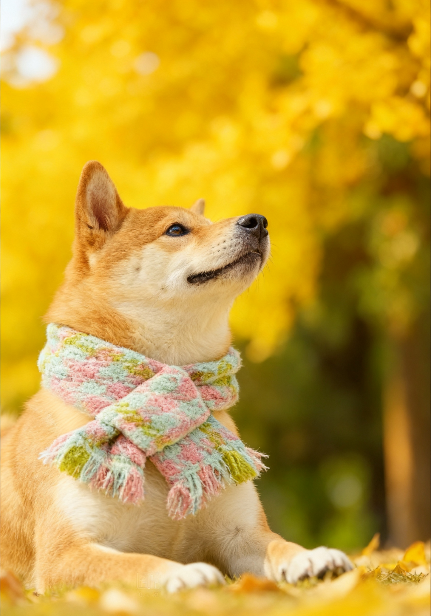 Pink and Grass Green Houndstooth Scarf 撞色粉拼草綠千鳥格頸巾