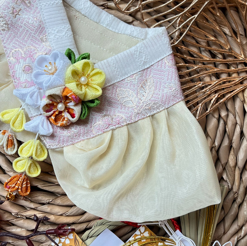 GDC0767 金線韓服紗紗圍巾（粉紅配淺黃紗）