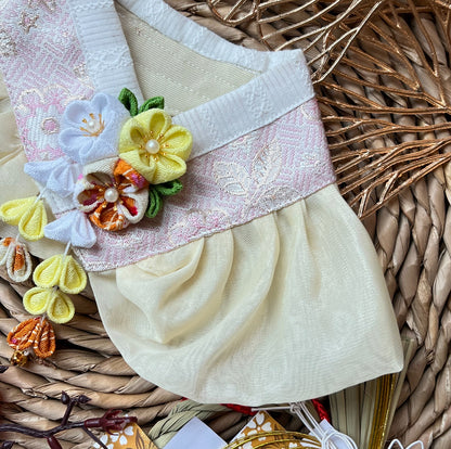 GDC0767 金線韓服紗紗圍巾（粉紅配淺黃紗）