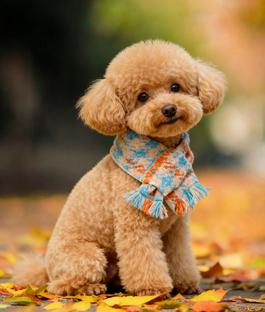 Sky Blue and Orange Houndstooth Scarf 撞色天藍拼橙千鳥格頸巾