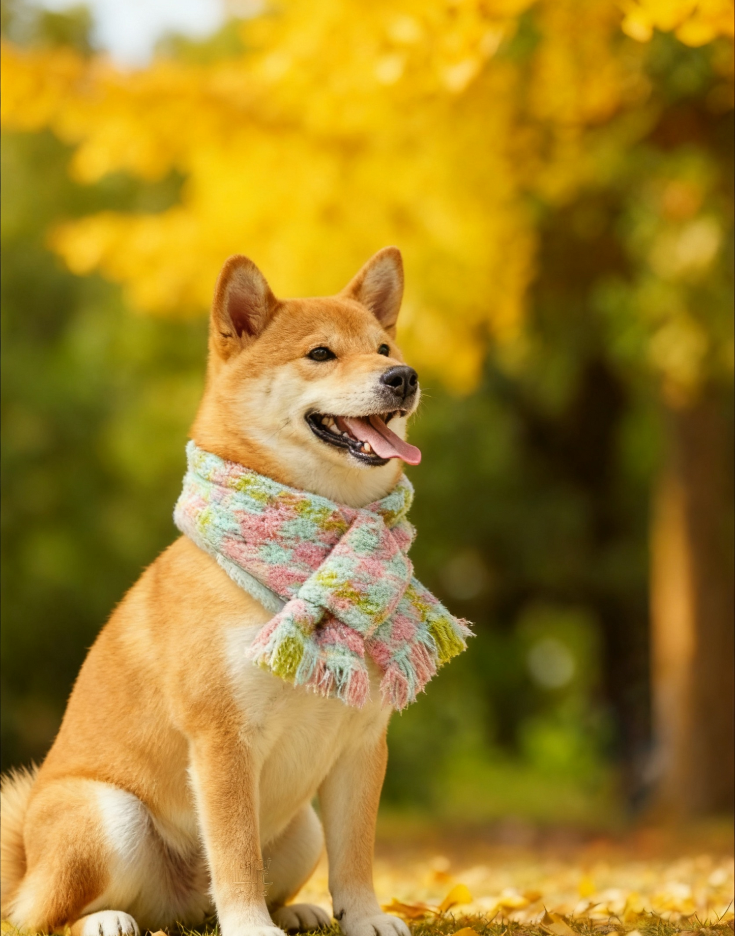Pink and Grass Green Houndstooth Scarf 撞色粉拼草綠千鳥格頸巾