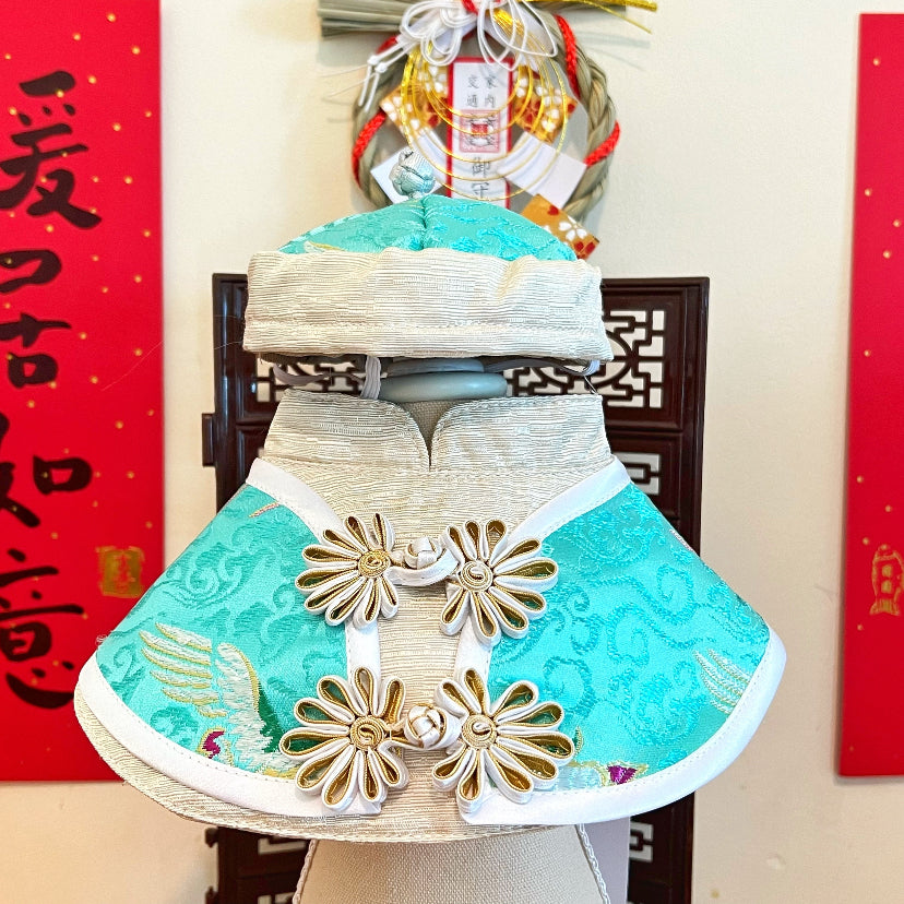 GDC0760 雲中鶴唐裝帽（湖綠配淺金色）