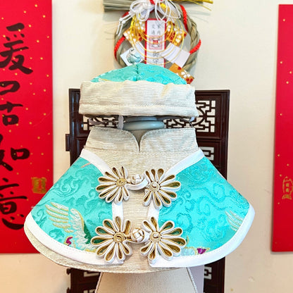 GDC0760 雲中鶴唐裝帽（湖綠配淺金色）