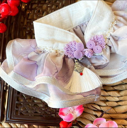 GDC0758 水墨中式披紗（紫配白銀邊）