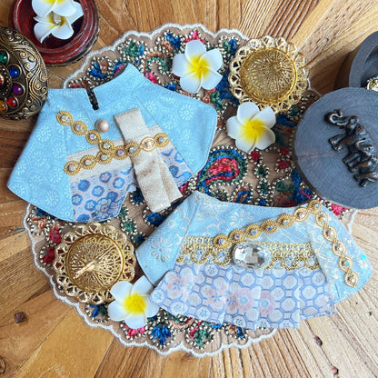 Kun Shi Women's Thai Scarf (Light Blue + Gold Purple) Kun Shi女泰服圍巾  (淺藍+金紫色)