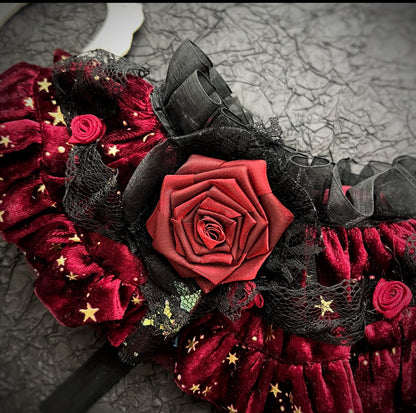 Royal Countess of Rose Scarf (With red starry fabric) 星空玫瑰伯爵夫人圍巾（酒紅色）