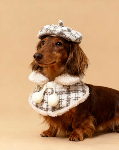 KAI0458 卡其格毛毛披肩圍巾