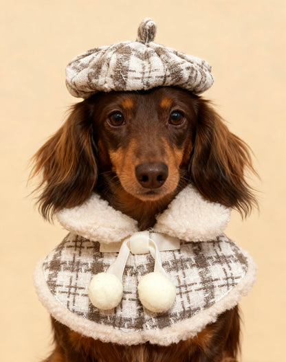 KAI0458 卡其格毛毛披肩圍巾