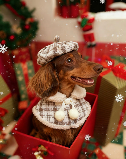 KAI0458 卡其格毛毛披肩圍巾