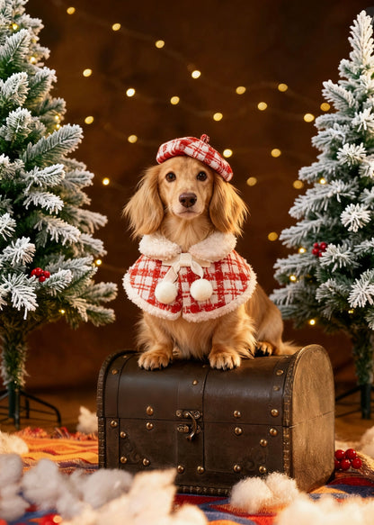 KAI0453 紅格毛毛披肩圍巾