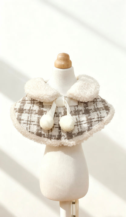 KAI0458 卡其格毛毛披肩圍巾