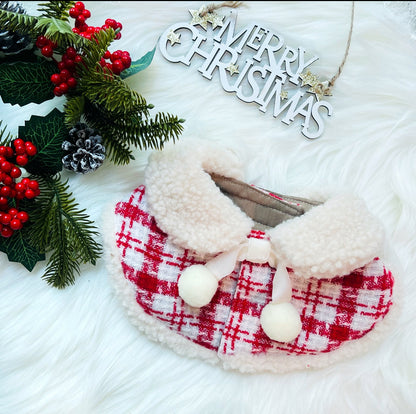 KAI0453 紅格毛毛披肩圍巾