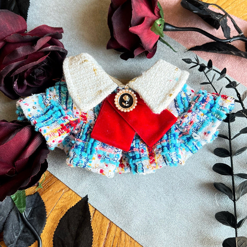 GDC0499 藍紅粗毛編織女裝圍巾