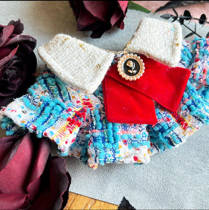 GDC0499 藍紅粗毛編織女裝圍巾