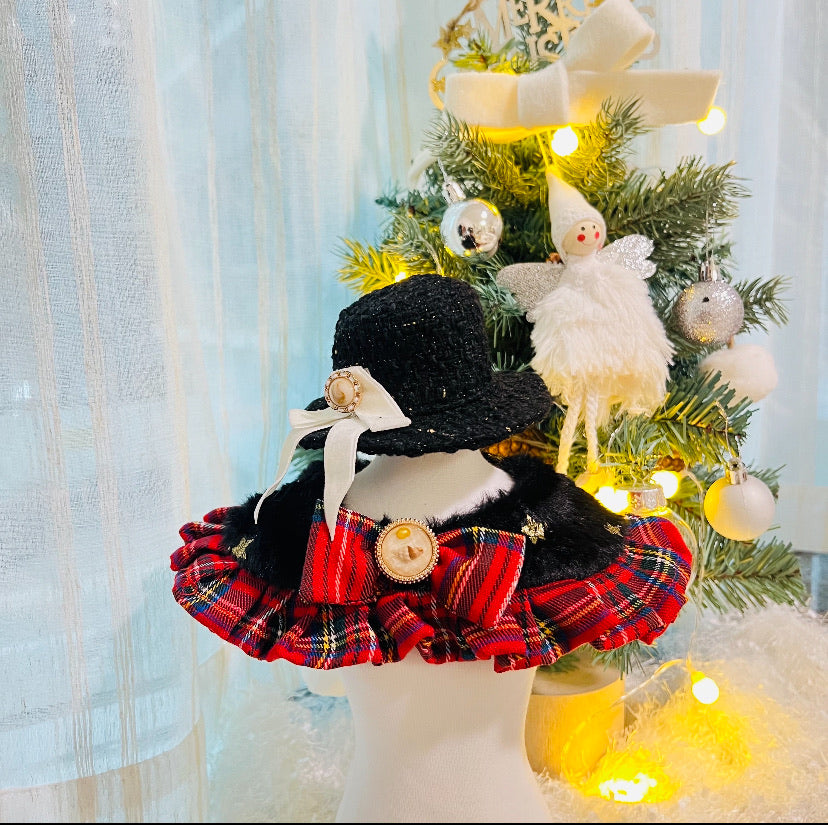 GDC0473 燙星毛毛紅格仔圍巾（黑毛毛）