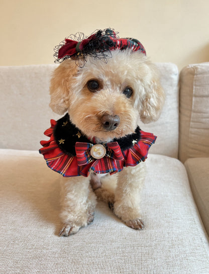 GDC0473 燙星毛毛紅格仔圍巾（黑毛毛）