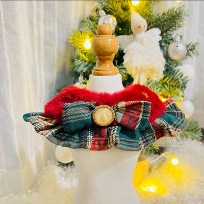 GDC0468 燙星毛毛綠格仔圍巾（紅毛毛）